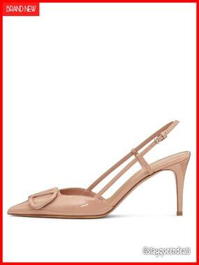 Closed Toe Stiletto Heeled Slingback Sandals Patent Leather Pumps Slip-On